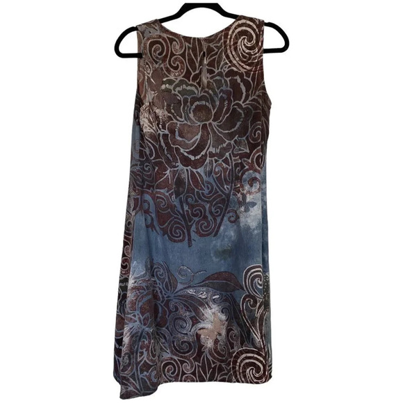CITRON Santa Monica Tank Dress Blue Brown Silk Size Medium Vintage - Picture 2 of 5